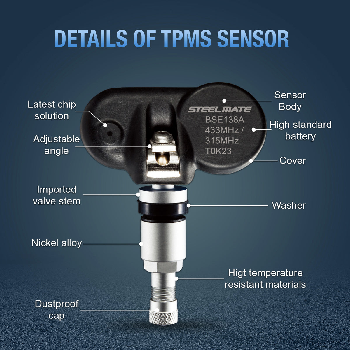 STEEL MATE Tire Pressure Built-in Sensor, Steelmate Tire Pressure  Monitoring System Sensor (TPMS) for Sedan, SUV, Van & Wagon (315 +  433/434MHz)
