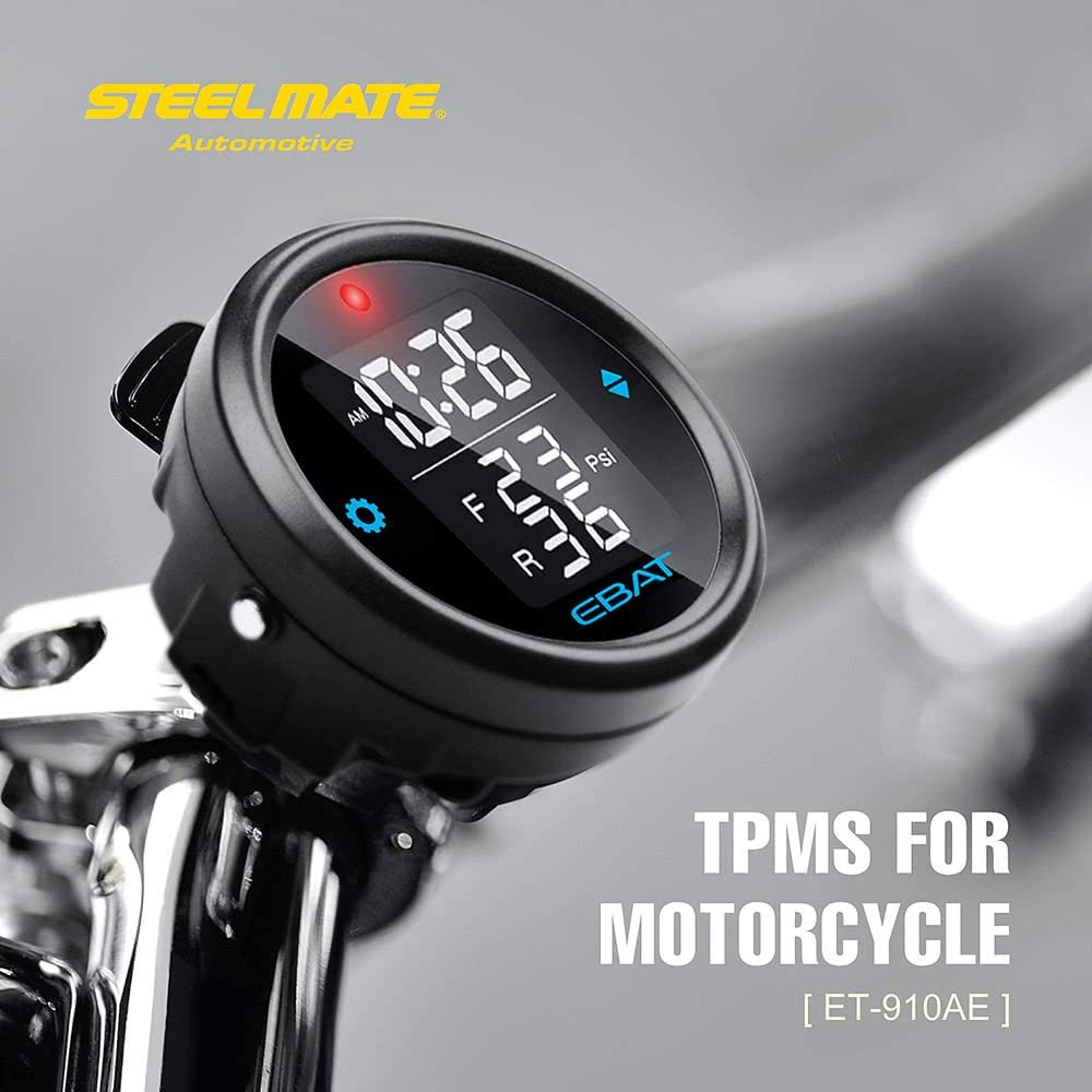STEELMATE Motorcycle Tire Pressure Monitor System - Universal Motorcycle  TPMS +Replacement Sensor