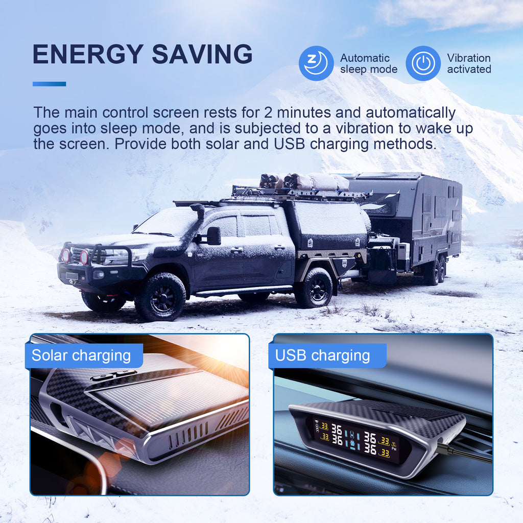 Tire Pressure Monitoring System (TPMS) – Solar & USB Charging, 4 External Sensors, Color LCD Display, 6 Alarm Modes For Cars, SUVs, Trucks, RVs - View #11