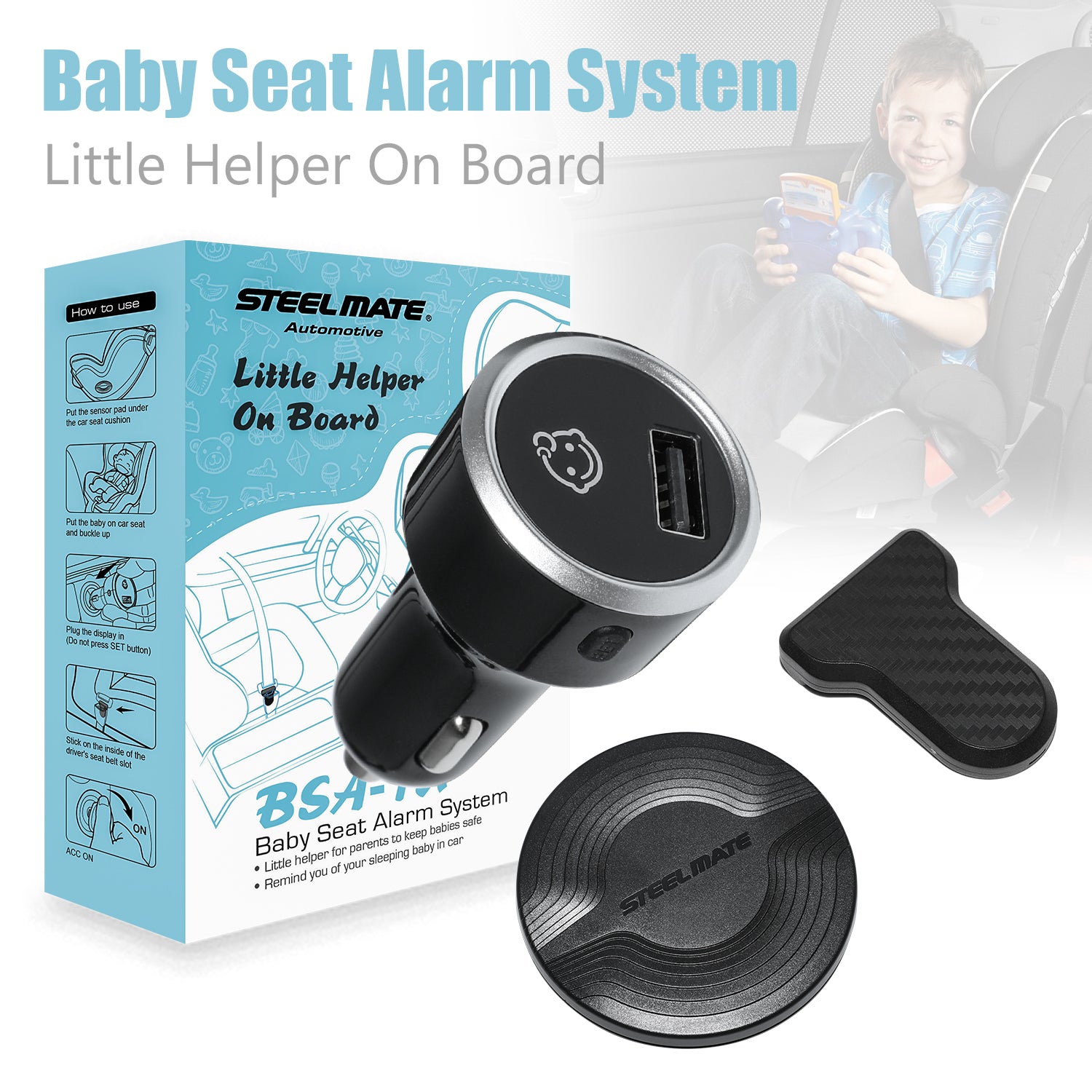 STEEL MATE Automotive Baby Car Seat Alarm System Reminder , Backseat B