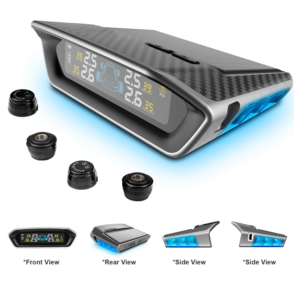 Solar Motorcycle TPMS – Tire Pressure Monitoring System With LCD Display, Waterproof & 6 Alarm Modes
