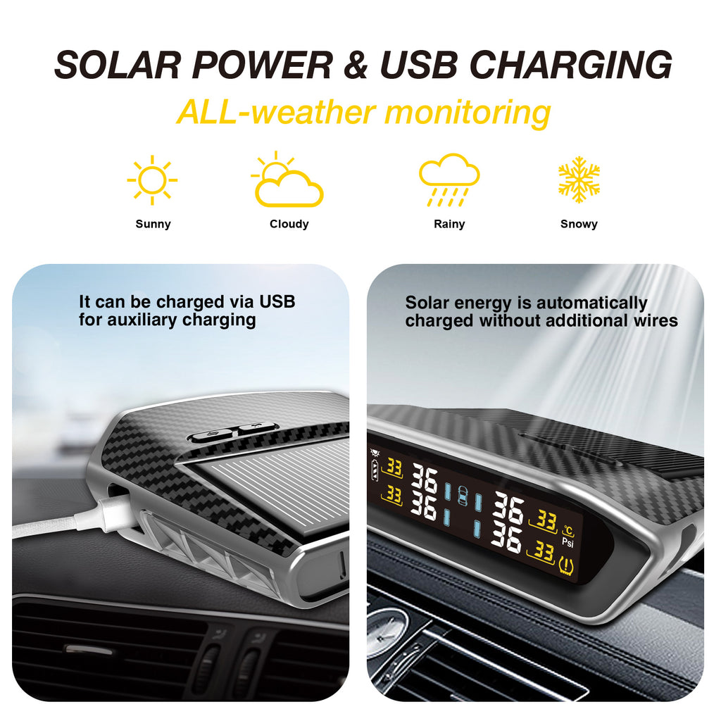 Solar Wireless TPMS With 6 Tire External Sensors Digital LCD Display RV  Auto Security Alarm, RV/Car/Bus/Truck TPMS Tire Pressure Monitoring System