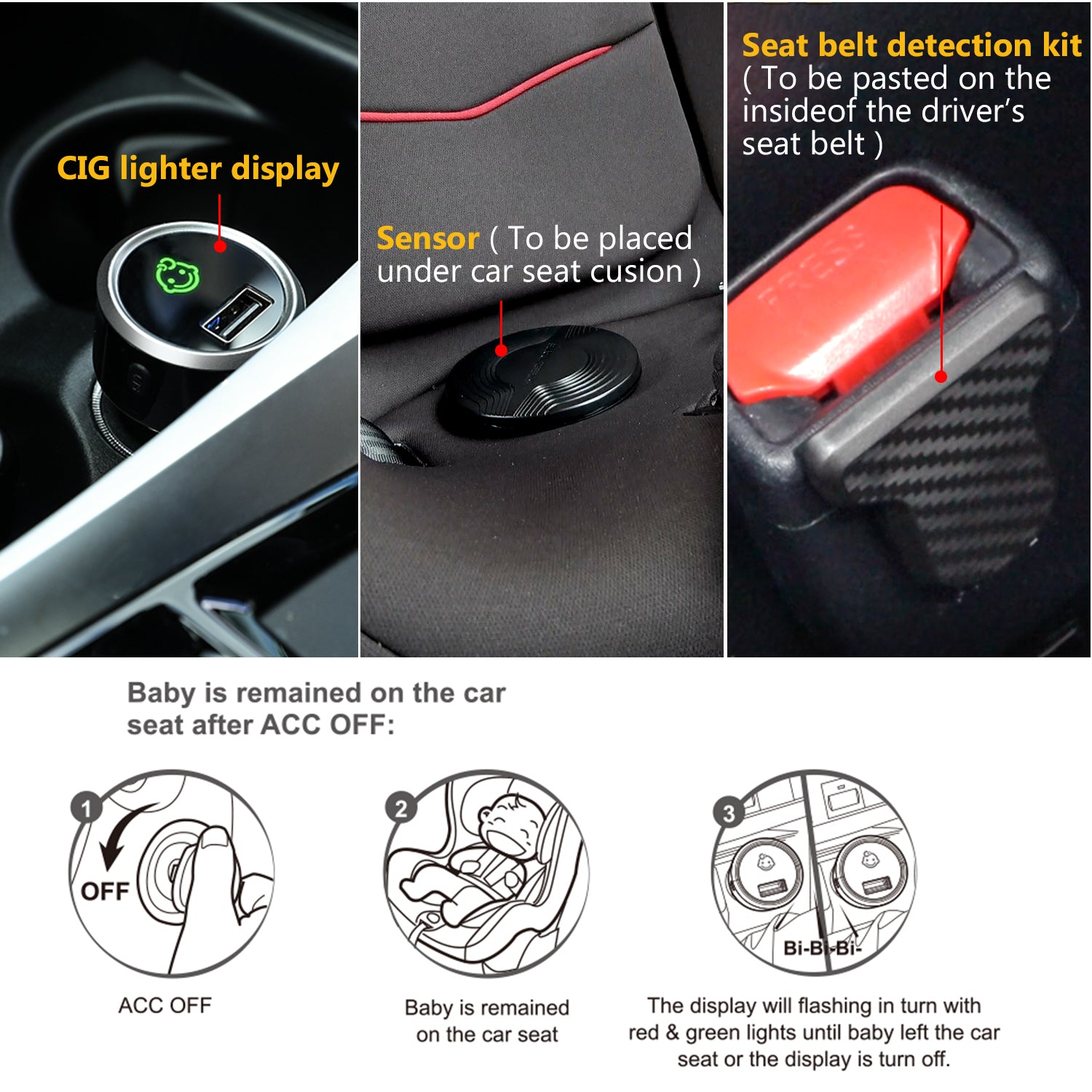 STEEL MATE Automotive Baby Car Seat Alarm System Reminder , Backseat B